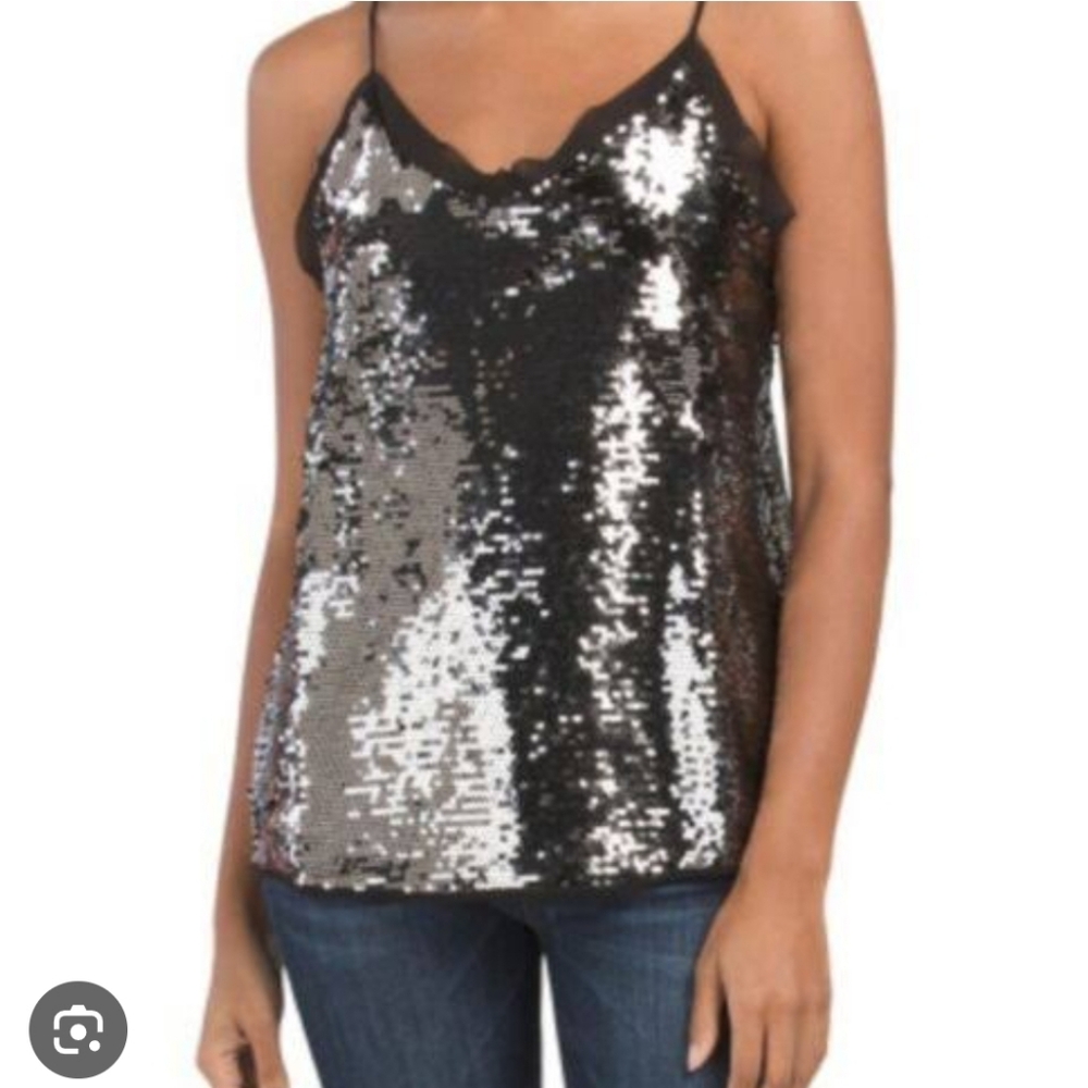 WD-NY Sequin Cami Vintage Black Camisole | Size Large